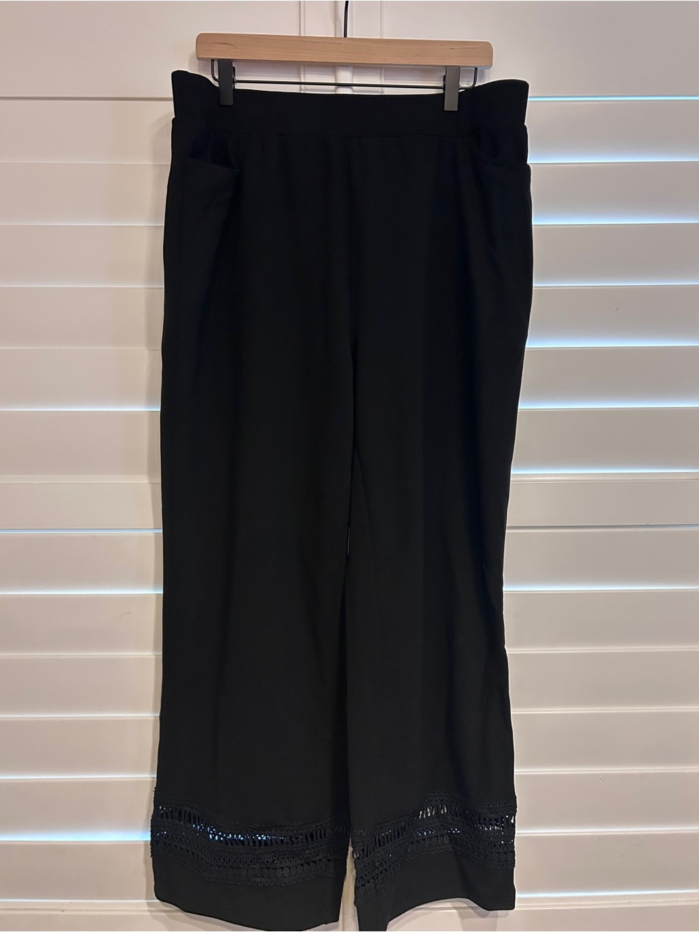 Bloom Chic Wideleg Pant with Crochet Detail Black Size 18